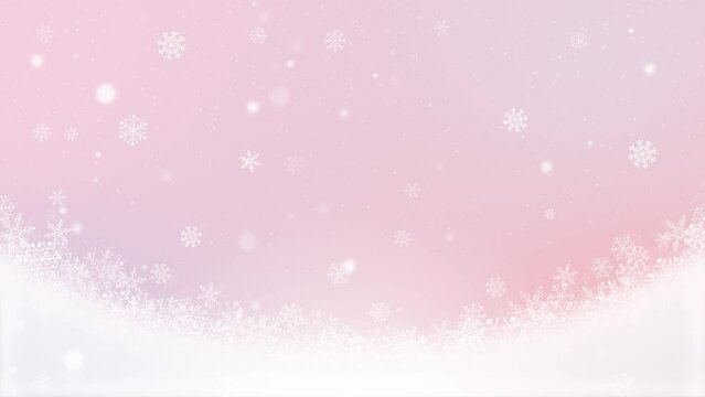 Crystals of falling snow. pink Christmas background. loop video.(062)