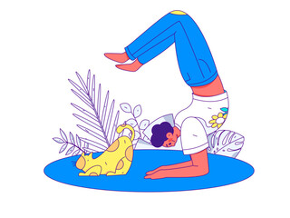 Practicing yoga, physical and mental health, flat vector character concept, operation hand drawn illustration