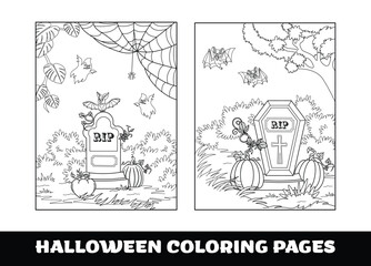 Halloween pumpkin coloring pages for kids. Halloween education coloring page for preschool children.
