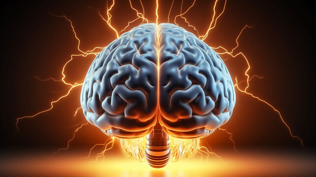 Concept art of human brain exploding with knowledge and creative idea