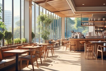 Modern Aesthetic Cafe Room Interior Design Created with Generative AI