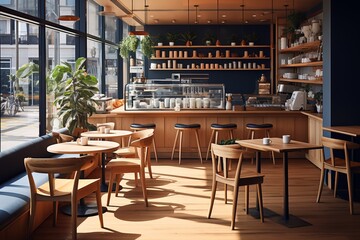 Modern Aesthetic Cafe Room Interior Design Created with Generative AI
