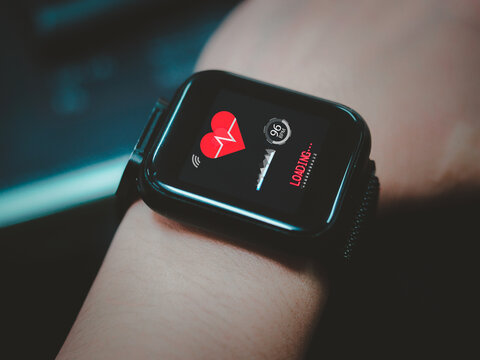 woman using smart watch during training. Heart monitor beats with wristwatch. smart watch or future data on healthcare.