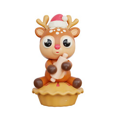3D Christmas cute reindeer cartoon character, Merry Christmas and happy new year, 3d rendering.