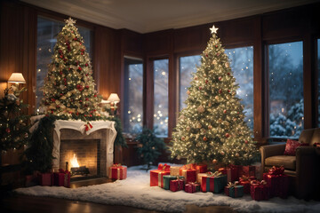 Fototapeta premium Colourful christmas tree with presents