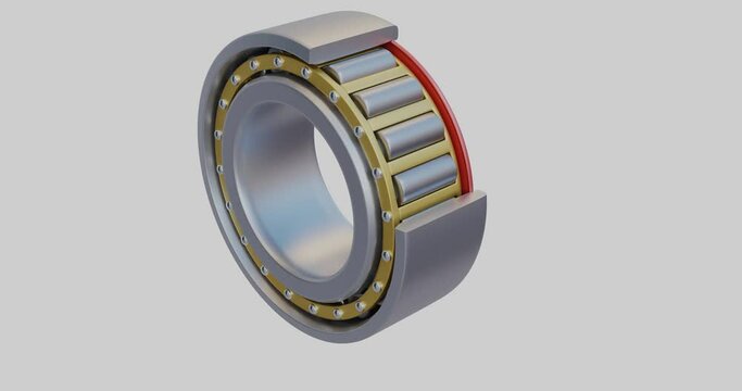 Cylindrical roller bearing - 3D animation with an exploded view. Gearbox component.