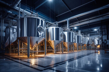 a large brewery, a beer maturation shop, a lot of steel tanks
