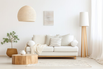 Modern living room interior with minimal decoration - obrazy, fototapety, plakaty
