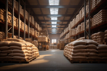 Fototapeta premium Vintage warehouse with canvas bags