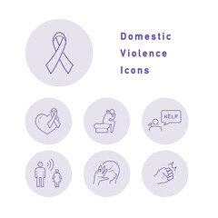 家庭内暴力とドメスティックバイオレンスのカラーアイコンセット