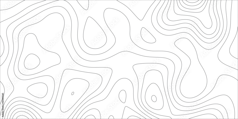 Poster Ocean topographic line map with curvy wave isolines vector illustration. Abstract topographic contours map background, Vector contour topographic map. Cartography texture abstract banner use..