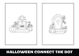 Halloween education numbers game, dot to dot for children. Traced by numbers, Connect dots for numbers.