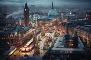 Tuinposter Aerial view of Christmas funfair in London © Irina Lav