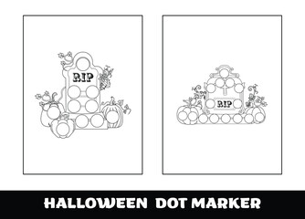 Halloween dot marker coloring page for kids. Halloween education dot marker game for preschool children.
