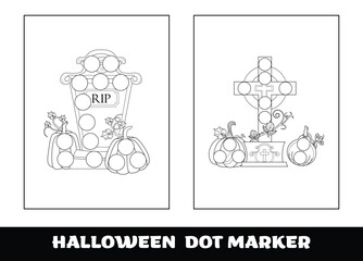Halloween dot marker coloring page for kids. Halloween education dot marker game for preschool children.