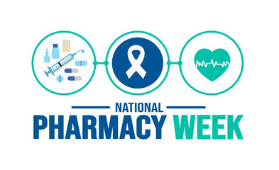 October is National Pharmacy Week background template. Holiday concept. background, banner, placard, card, and poster design template with text inscription and standard color. vector illustration.
