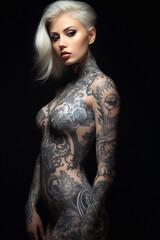 Beautiful platinum blonde hair girl with full body tattoos