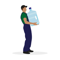 A male character with a large bottle of water stands on a white background