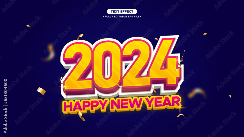 Poster happy new year 2024 banner design template with text effect. fully editable element font and text