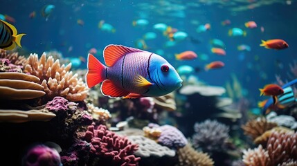 Fototapeta na wymiar Underwater world, beautiful fish with coral reef. generative ai