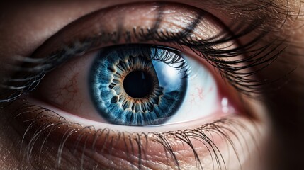 Blue eye close-up macro. generative ai