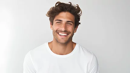 Foto op Plexiglas studio photo of a handsome man model smile with white isolated background ai generated © Ilham