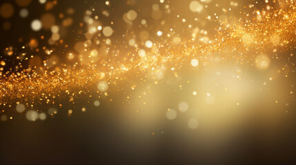 Golden glitter powder dust bursting background. Generative Ai
