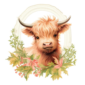 recommend clip art: Highland Cow Watercolor Clipart, Vintage Highland Cow Illustration