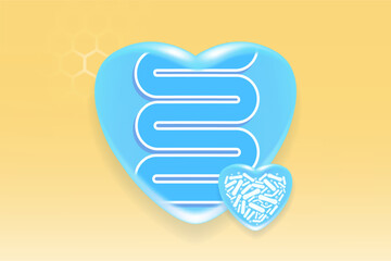 Probiotic and Hyaluronic acid skin solutions ad, blue stomach in heart shape, with cosmetic advertising background ready to use illustration vector.	