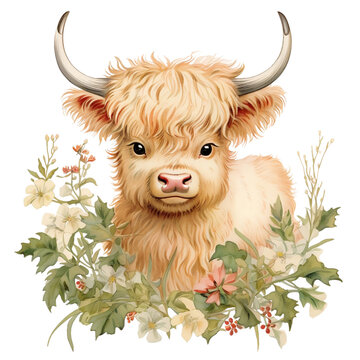 recommend clip art: Highland Cow Watercolor Clipart, Vintage Highland Cow Illustration