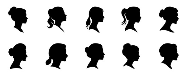 Silhouette of a woman seen from the side collection, vector clip art