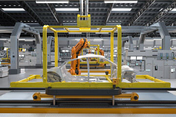Automation automobile factory with robot assembly line manufacture ev car
