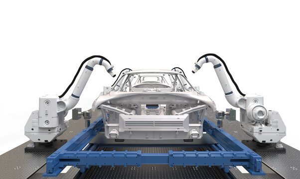 Automation automobile factory with robot airbrush painting in car factory