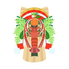 お正月の注連飾り（伊勢海老）。フラットなベクターイラスト。
Japanese sacred rope of rice-straw with Japanese lobster. Flat designed vector illustration. - obrazy, fototapety, plakaty