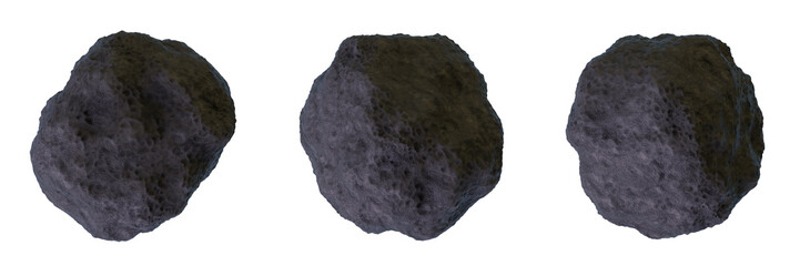 set of 3d meteorites with transparent background, 3d render meteorites, PNG meteorites, asteroids, meteorites, meteoroids, meteors © Pijug