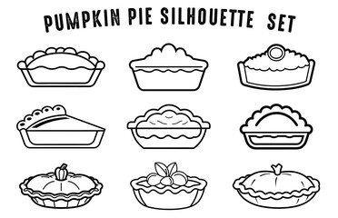 Pumpkin Pie outline vector Silhouette set, a whole pie, a slice a whole pie clipart bundle - obrazy, fototapety, plakaty