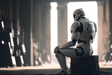 artificial intelligence white robot minimalistic clean environment hyperrealistic atmospheric epic scene 35mm canon photography extreme detail cinematic cinematic lighting ultra sharp 8k render  - obrazy, fototapety, plakaty