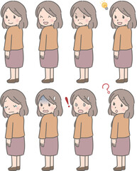 振り向く若い女性の色々な表情（私服）