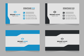 Double sided modern corporate business card design. Landscape orientation business card template design. 2 color variation.
