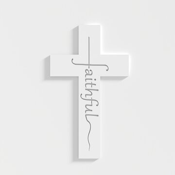 Faithful word in the shape of a cross. Christian, religious and church typography concept. Design with christian icon divine. 3D render