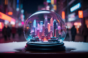 Futuristic Cityscape in a Snow Globe