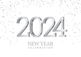 Vector argent text Design 2024. Silver 3d numbers. New year 2024 celebrations template greeting card or poster isolated on a white background