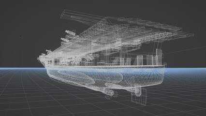 航空母艦龍驤 3D CG ワイヤーフレーム透過画像