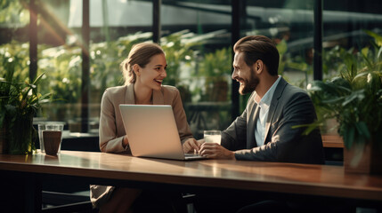 Fototapeta premium Business Partner talking about business and using the laptop