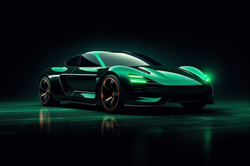green sports car wallpaper with fantastic light effect background - obrazy, fototapety, plakaty