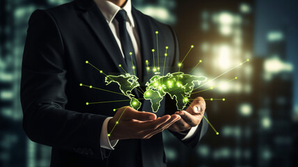 Businessmen touching growth graph profit develop sustainable plan for business investment. Financial plan for today and future enable company continuous growth and ensure success in glo. Generative Ai