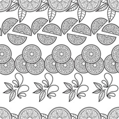 Orange, Lemon and Lime Slice Seamless Surface Pattern Design as Coloring Book - Page