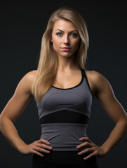 Athletic woman on a gray background. Healthy lifestyle, sports.