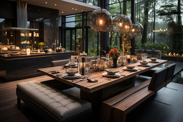 dining interior design with nature vibes, simple yet modern