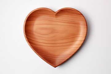 Blank wooden heart plate for arrangement on white background.